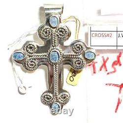Vintage Navajo Sterling Silver Cross adorned with Opal Stones By J. Wright