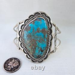 Vintage Navajo Sterling Silver Natural Turquoise Statement Cuff Bracelet 28.5g