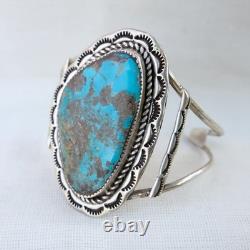 Vintage Navajo Sterling Silver Natural Turquoise Statement Cuff Bracelet 28.5g