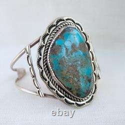 Vintage Navajo Sterling Silver Natural Turquoise Statement Cuff Bracelet 28.5g