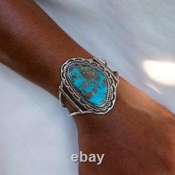Vintage Navajo Sterling Silver Natural Turquoise Statement Cuff Bracelet 28.5g