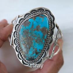 Vintage Navajo Sterling Silver Natural Turquoise Statement Cuff Bracelet 28.5g