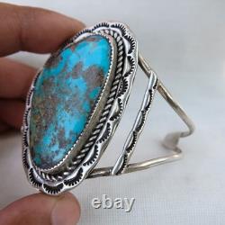 Vintage Navajo Sterling Silver Natural Turquoise Statement Cuff Bracelet 28.5g