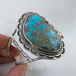 Vintage Navajo Sterling Silver Natural Turquoise Statement Cuff Bracelet 28.5g
