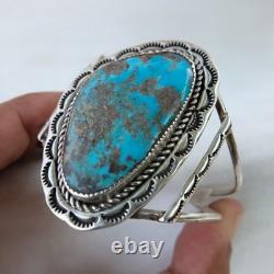 Vintage Navajo Sterling Silver Natural Turquoise Statement Cuff Bracelet 28.5g