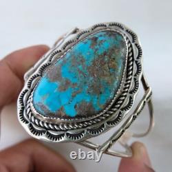 Vintage Navajo Sterling Silver Natural Turquoise Statement Cuff Bracelet 28.5g