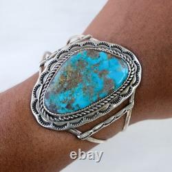 Vintage Navajo Sterling Silver Natural Turquoise Statement Cuff Bracelet 28.5g