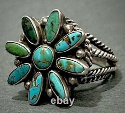 Vintage Navajo Sterling Silver Raised Turquoise Cluster Flower Ring UNIQUE