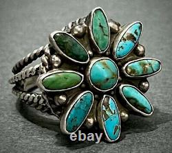 Vintage Navajo Sterling Silver Raised Turquoise Cluster Flower Ring UNIQUE