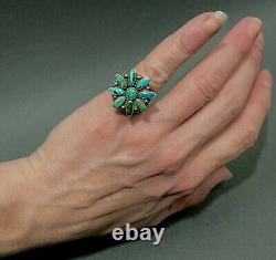 Vintage Navajo Sterling Silver Raised Turquoise Cluster Flower Ring UNIQUE