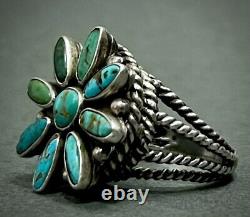 Vintage Navajo Sterling Silver Raised Turquoise Cluster Flower Ring UNIQUE