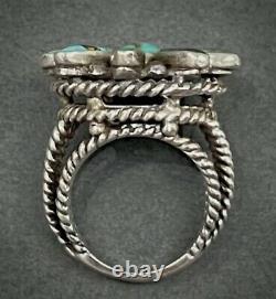 Vintage Navajo Sterling Silver Raised Turquoise Cluster Flower Ring UNIQUE