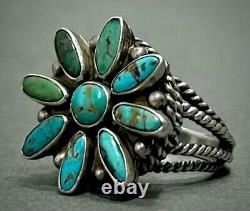 Vintage Navajo Sterling Silver Raised Turquoise Cluster Flower Ring UNIQUE