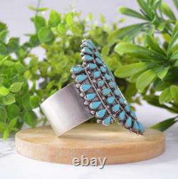 Vintage Navajo Sterling Silver Turquoise Cluster Cuff Bracelet