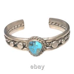 Vintage Navajo Sterling Silver Turquoise Cuff Bracelet Heavy 55g Old Pawn 5.5