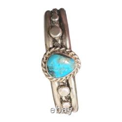 Vintage Navajo Sterling Silver Turquoise Cuff Bracelet Heavy 55g Old Pawn 5.5