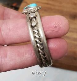 Vintage Navajo Sterling Silver Turquoise Cuff Bracelet Heavy 55g Old Pawn 5.5