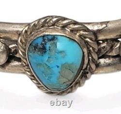 Vintage Navajo Sterling Silver Turquoise Cuff Bracelet Heavy 55g Old Pawn 5.5
