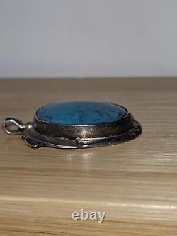 Vintage Navajo Sterling Silver Turquoise Pendant Signed Native American