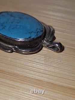 Vintage Navajo Sterling Silver Turquoise Pendant Signed Native American