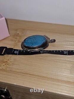 Vintage Navajo Sterling Silver Turquoise Pendant Signed Native American