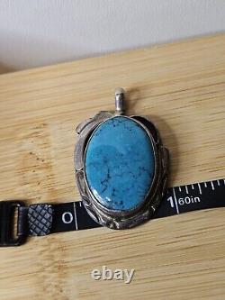 Vintage Navajo Sterling Silver Turquoise Pendant Signed Native American