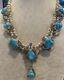 Vintage Navajo Sterling Silver Turquoise Squash Blossom Necklace