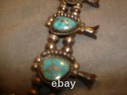 Vintage Navajo Sterling Silver Turquoise Squash Blossom Necklace Heavy Stunning