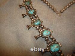 Vintage Navajo Sterling Silver Turquoise Squash Blossom Necklace Heavy Stunning