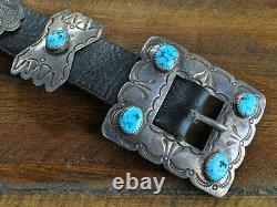 Vintage Navajo Sterling Silver and Turquoise Concho Belt