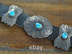 Vintage Navajo Sterling Silver and Turquoise Concho Belt