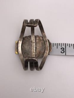 Vintage Navajo Turquoise Hand Stamped Sterling Silver 925 Cuff Bracelet 76 Grams