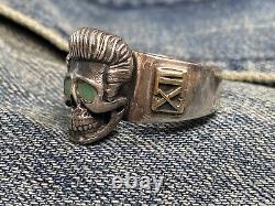 Vintage OLD pawn lucky 12 Sterling Silver 14k Turquoise Eyes SKULL Ring