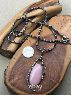 Vintage Pawn Native American Navajo Signed Pink Stone Sterling Necklace Pendant