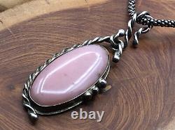 Vintage Pawn Native American Navajo Signed Pink Stone Sterling Necklace Pendant