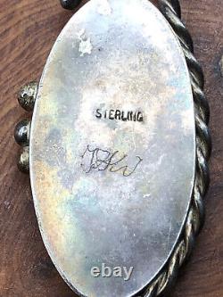 Vintage Pawn Native American Navajo Signed Pink Stone Sterling Necklace Pendant