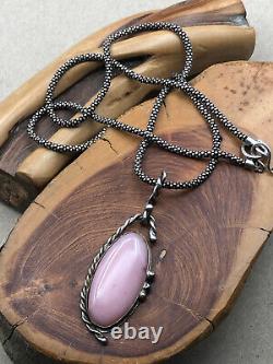 Vintage Pawn Native American Navajo Signed Pink Stone Sterling Necklace Pendant