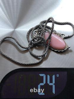 Vintage Pawn Native American Navajo Signed Pink Stone Sterling Necklace Pendant