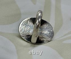 Vintage Rare Navajo WP Moss Agate Bird Leaf Insc Underside Motif One Off Size 6