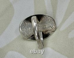 Vintage Rare Navajo WP Moss Agate Bird Leaf Insc Underside Motif One Off Size 6