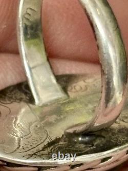 Vintage Rare Navajo WP Moss Agate Bird Leaf Insc Underside Motif One Off Size 6