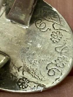 Vintage Rare Navajo WP Moss Agate Bird Leaf Insc Underside Motif One Off Size 6