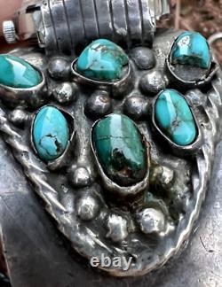 Vintage SOUTHWESTERN TURQUOISE watch cuff bracelet men's READ sterling Navajo