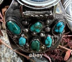 Vintage SOUTHWESTERN TURQUOISE watch cuff bracelet men's READ sterling Navajo