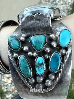 Vintage SOUTHWESTERN TURQUOISE watch cuff bracelet men's READ sterling Navajo