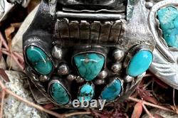 Vintage SOUTHWESTERN TURQUOISE watch cuff bracelet men's READ sterling Navajo