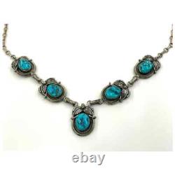 Vintage Signed MP Sterling Silver Native American Navajo Turquoise Necklace- Dat