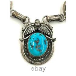 Vintage Signed MP Sterling Silver Native American Navajo Turquoise Necklace- Dat