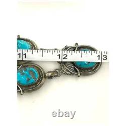 Vintage Signed MP Sterling Silver Native American Navajo Turquoise Necklace- Dat