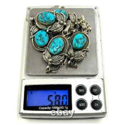 Vintage Signed MP Sterling Silver Native American Navajo Turquoise Necklace- Dat